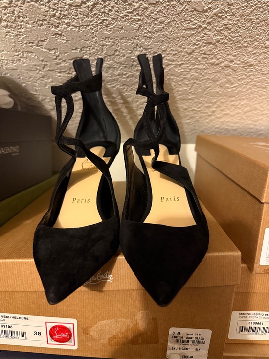 Christian Louboutin Shoes - Christian Louboutin Black Suede Pointed Lace-Up Heels